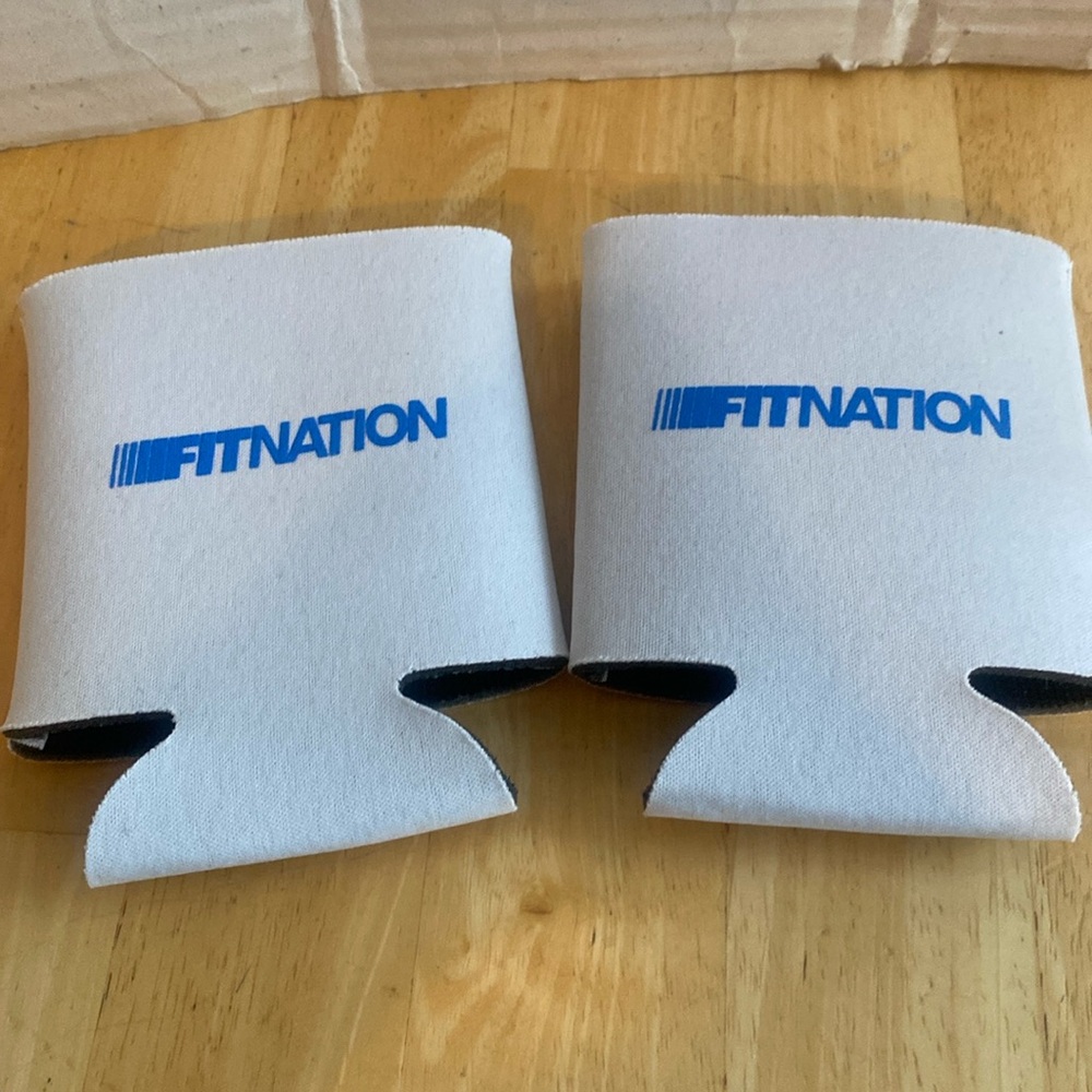 2 new graphic drink koozies. NWOT  Fit Nation Keeps drinks cold.